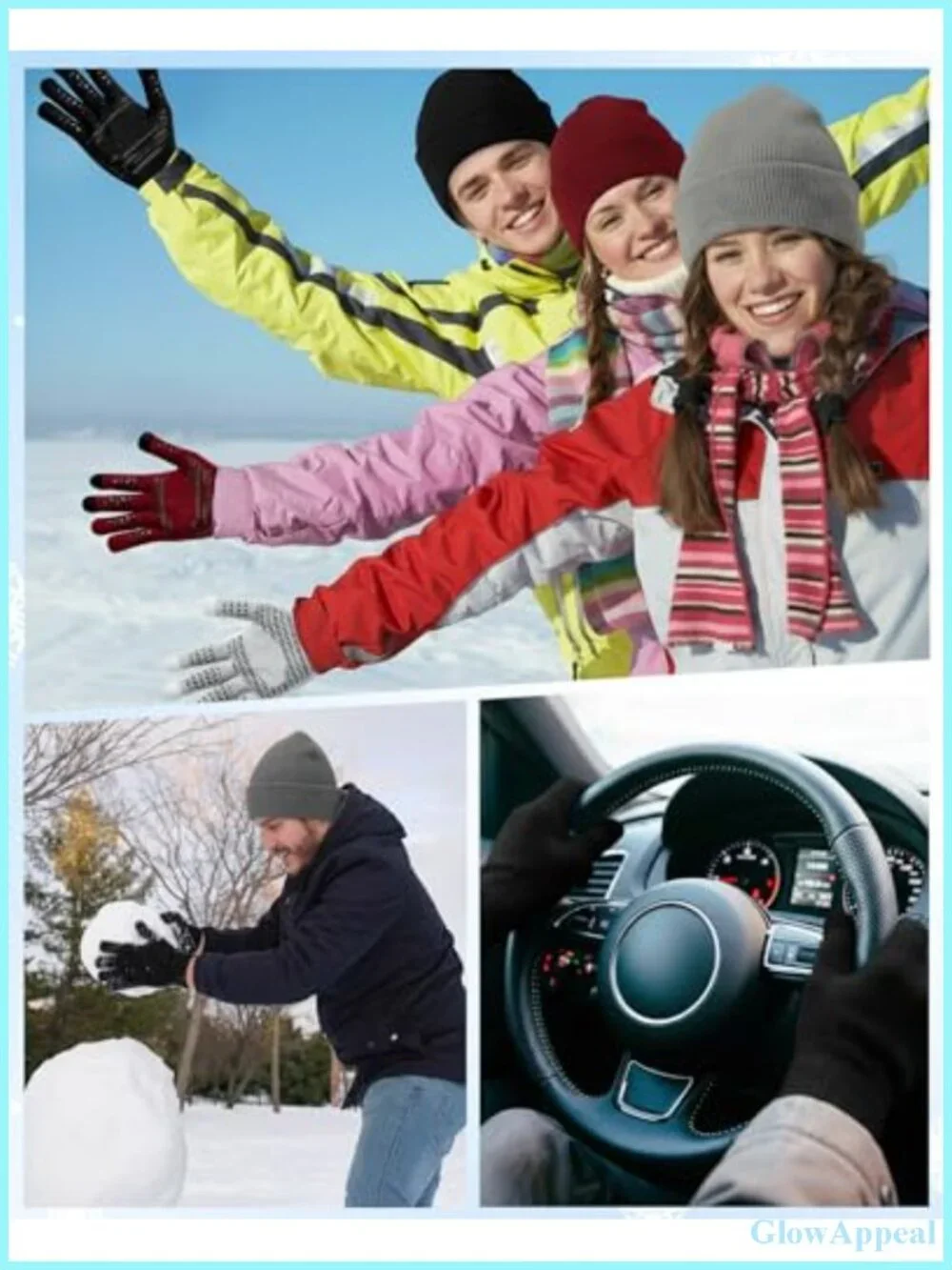 Knit Hat and Gloves Set with Touchscreen Non Slip Winter Beanie